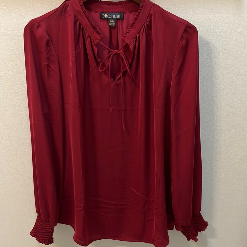 Renuar Elegant Maroon Red Long Sleeve Blouse with Mandarin Collar and cuffs NWOT - Picture 2 of 14
